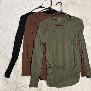 Maternity Women's V-Neck Long Sleeve Top - Olive, Brown, Black, M